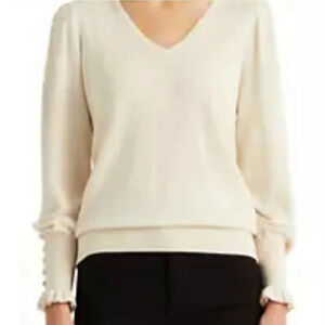 Lauren Ralph Lauren pullover decorative crest engraved buttons ruffle trim sz sp